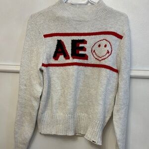 American Eagle smiley collection Gray and Red Turtleneck Sweater never worn🫶🏼